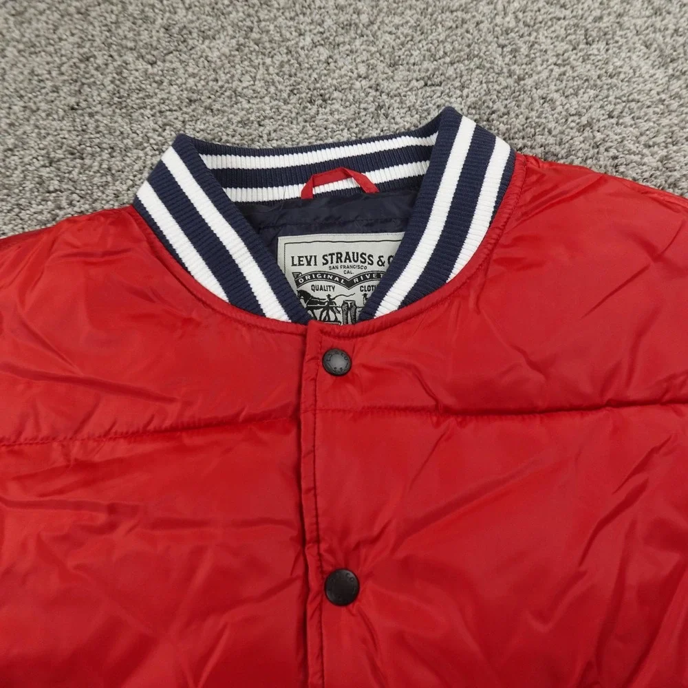 NEW‎ Levis Vest Mens L Red Blue Quilted Insulated Puffer Snap Full Zip Outdoor